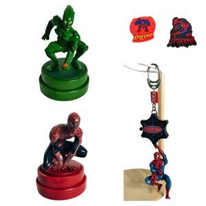 SpiderMan Collectible Keychain Stamps Ink Pads & Clips Set Rare HTF
